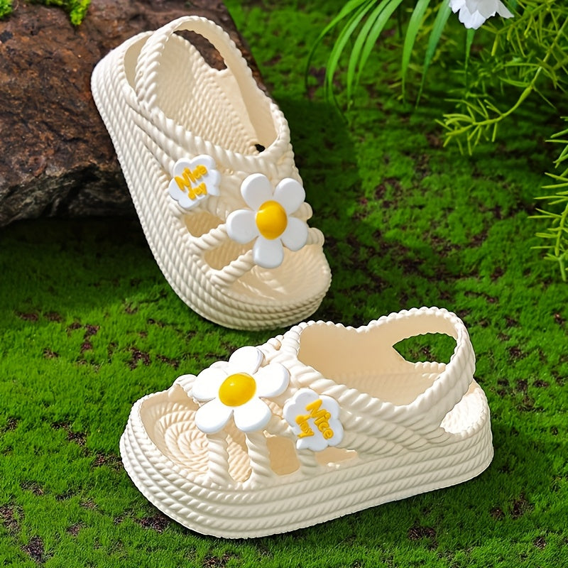 Sandalias rosas con adornos de flores para mujer con suelas de EVA antideslizantes para uso casual en verano