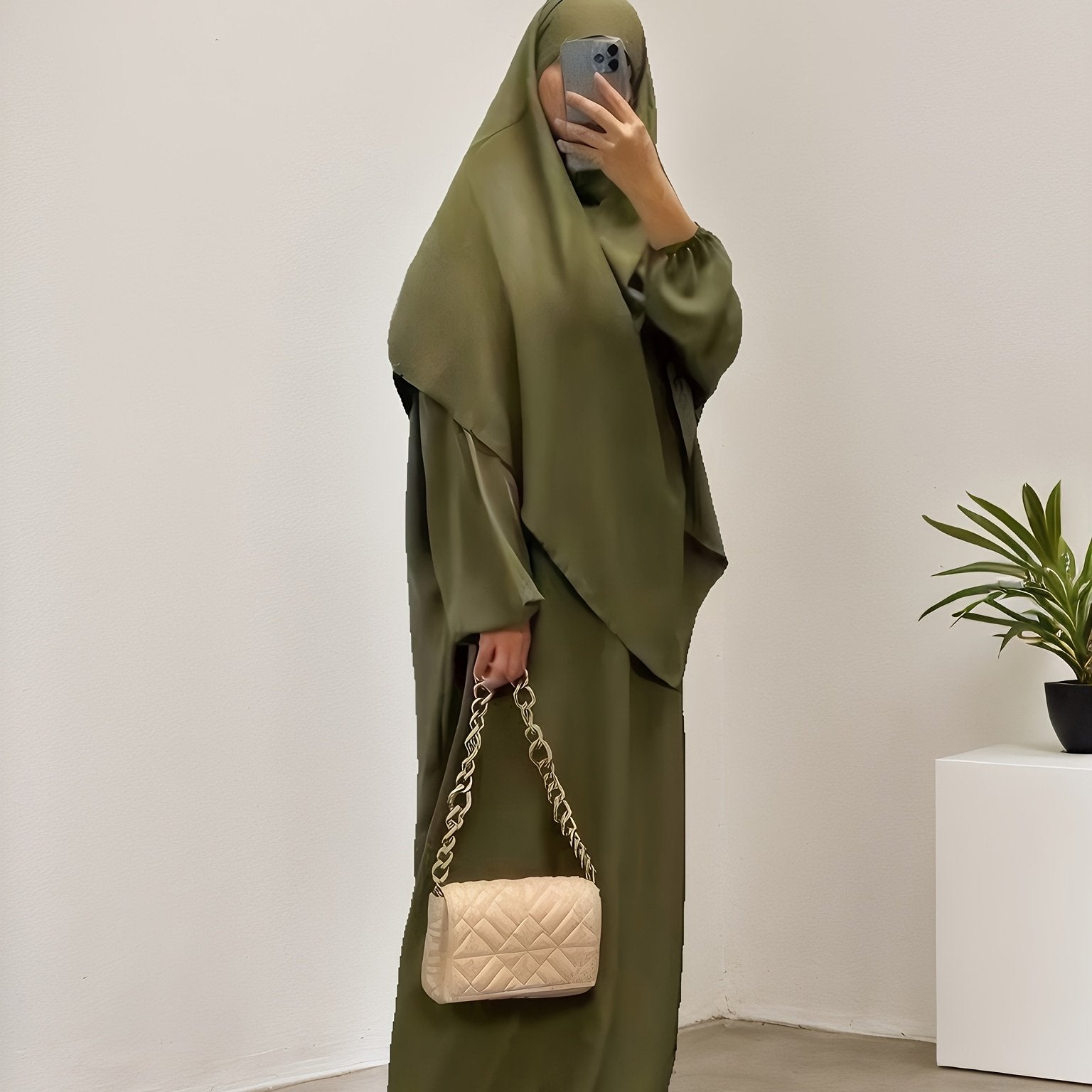 Women's Plus Size Polyester Maxi Abaya Kaftan Long Sleeve Casual Dress