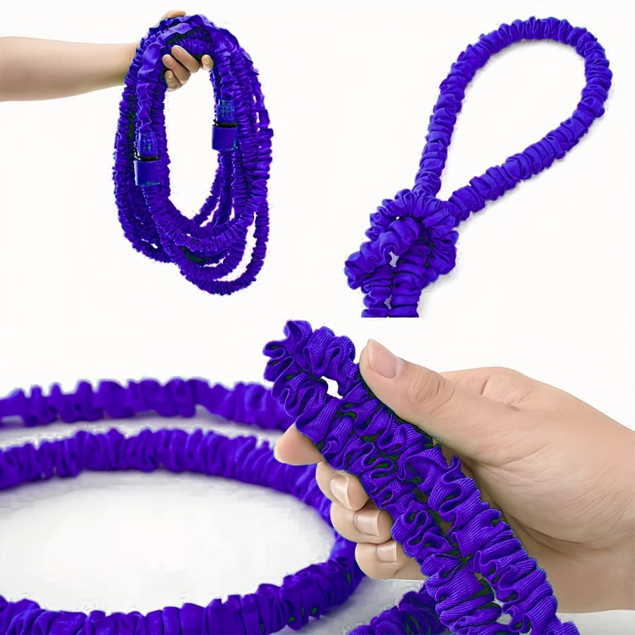 Expandable Garden Hose Set with 7 Spray Modes, Durable Polyurethane and Polyester, Includes Water Gun and Connectors