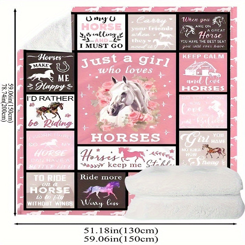 Horse-Inspired Flannel Throw Blanket for Girls All-Season Hypoallergenic Digital Print