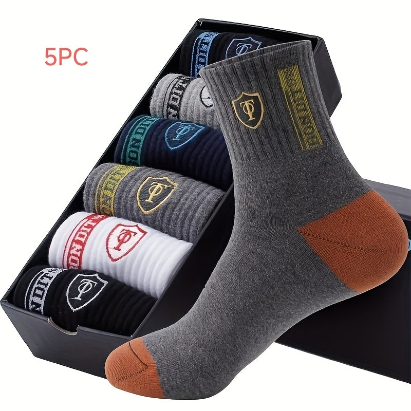 Men's Sports Crew Socks 10 Pairs Geometric Letter Pattern Cotton Polyester