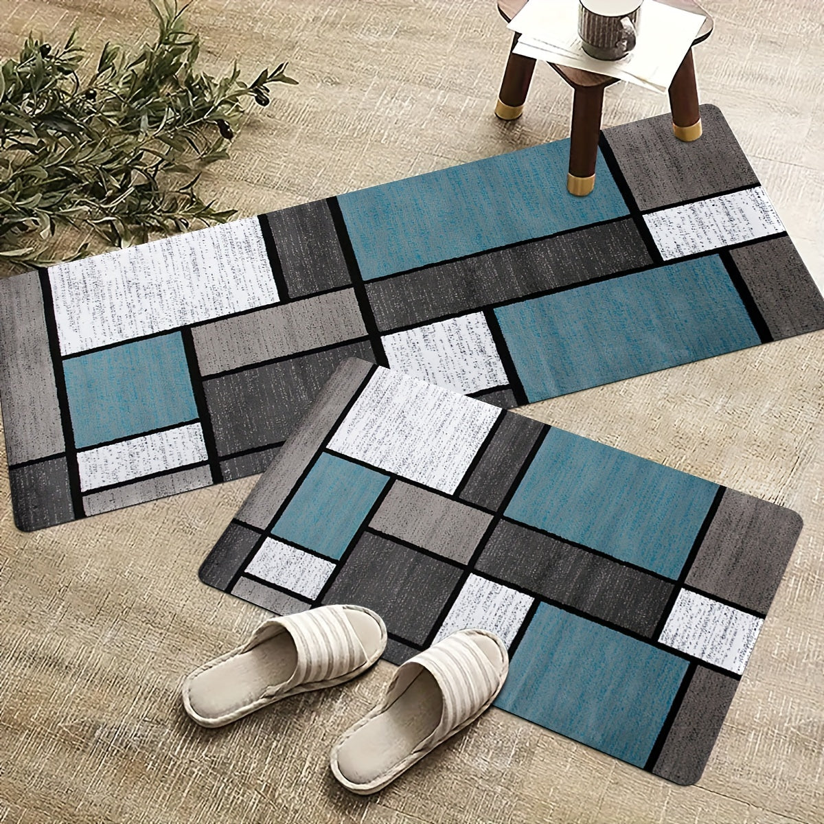 Kitchen Mat Anti-Slip Absorbent Washable Runner Rug for Hallway Laundry 2 Pieces