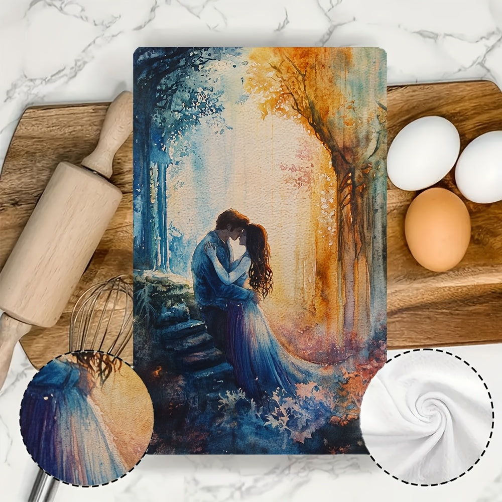 Coastal Kitchen Towels Set 2, 40x60 cm, Super Absorbent Polyester, Machine Washable