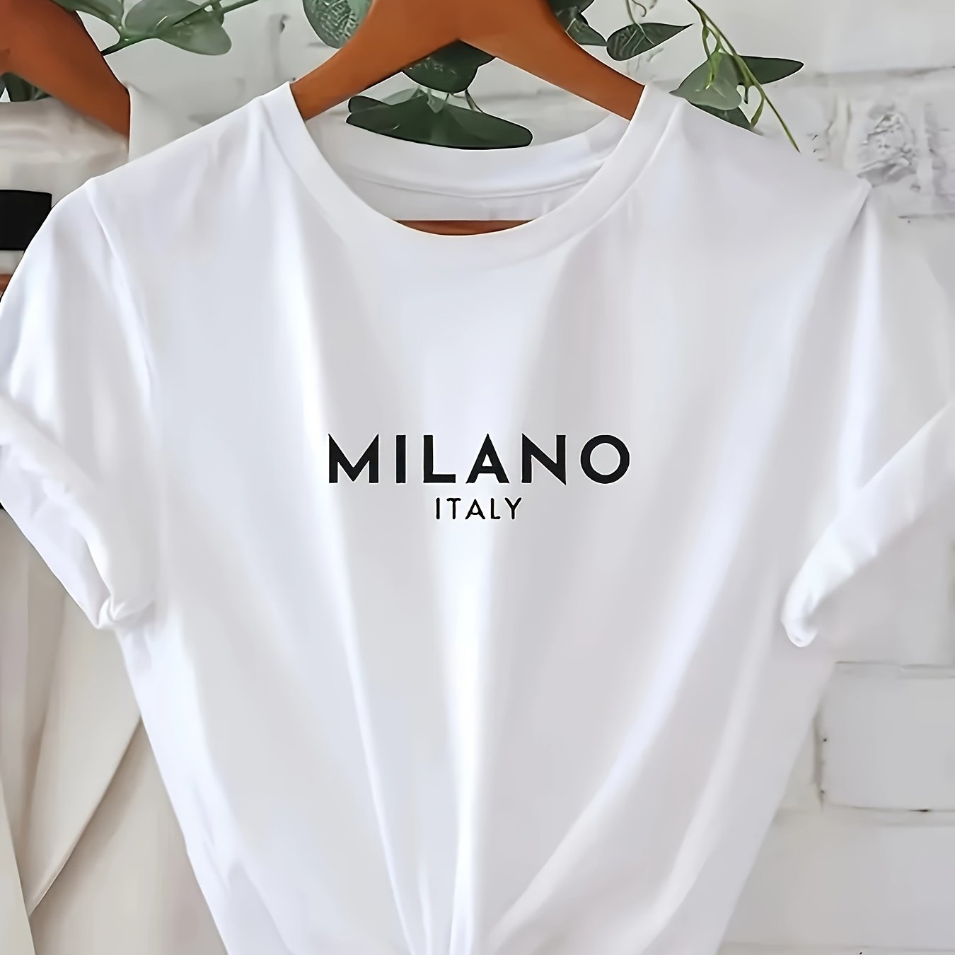 Women's Polyester Short Sleeve Letter Print Crew Neck T-Shirt for Casual Sports