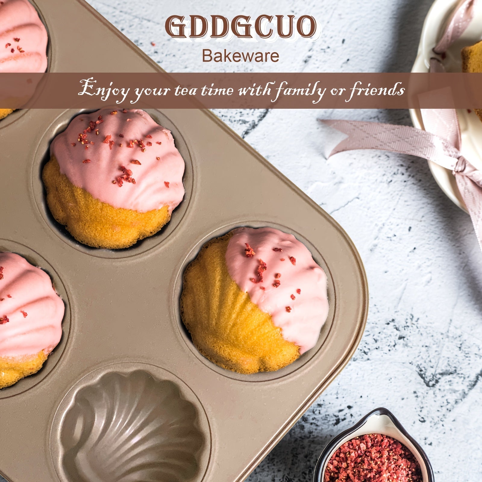 Non-Stick Madeleine Pans 6-Cavity Shell-Shaped Baking Pan Oven Safe Golden