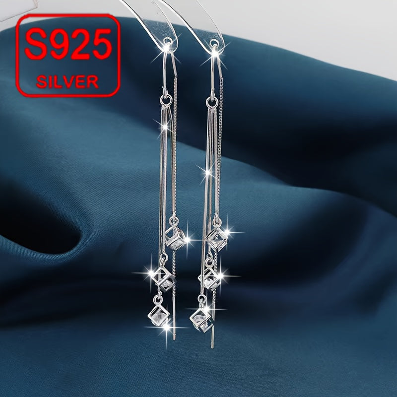 Women's Silver Drape Earrings with Tassel and Curved Hook for Weddings and Daily Wear