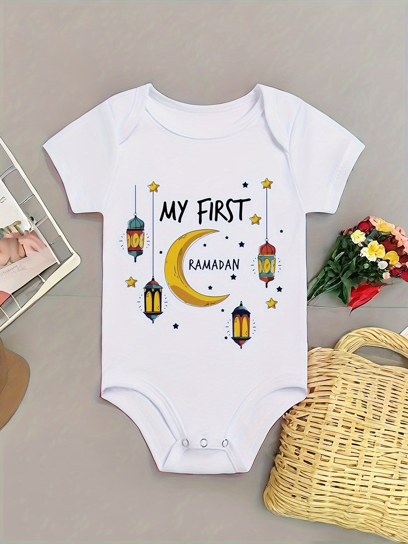 Bola erkak paxtali Ramazon oy yulduzlar romperi qisqa qoʻl, kundalik, barcha mavsum uchun