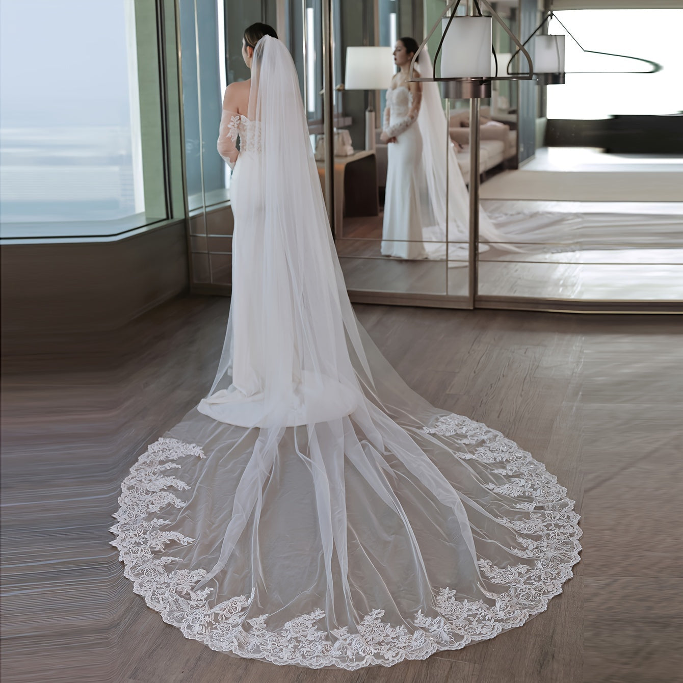 Bridal Lace Veil with Long Train, Baroque Style Wedding Accessory