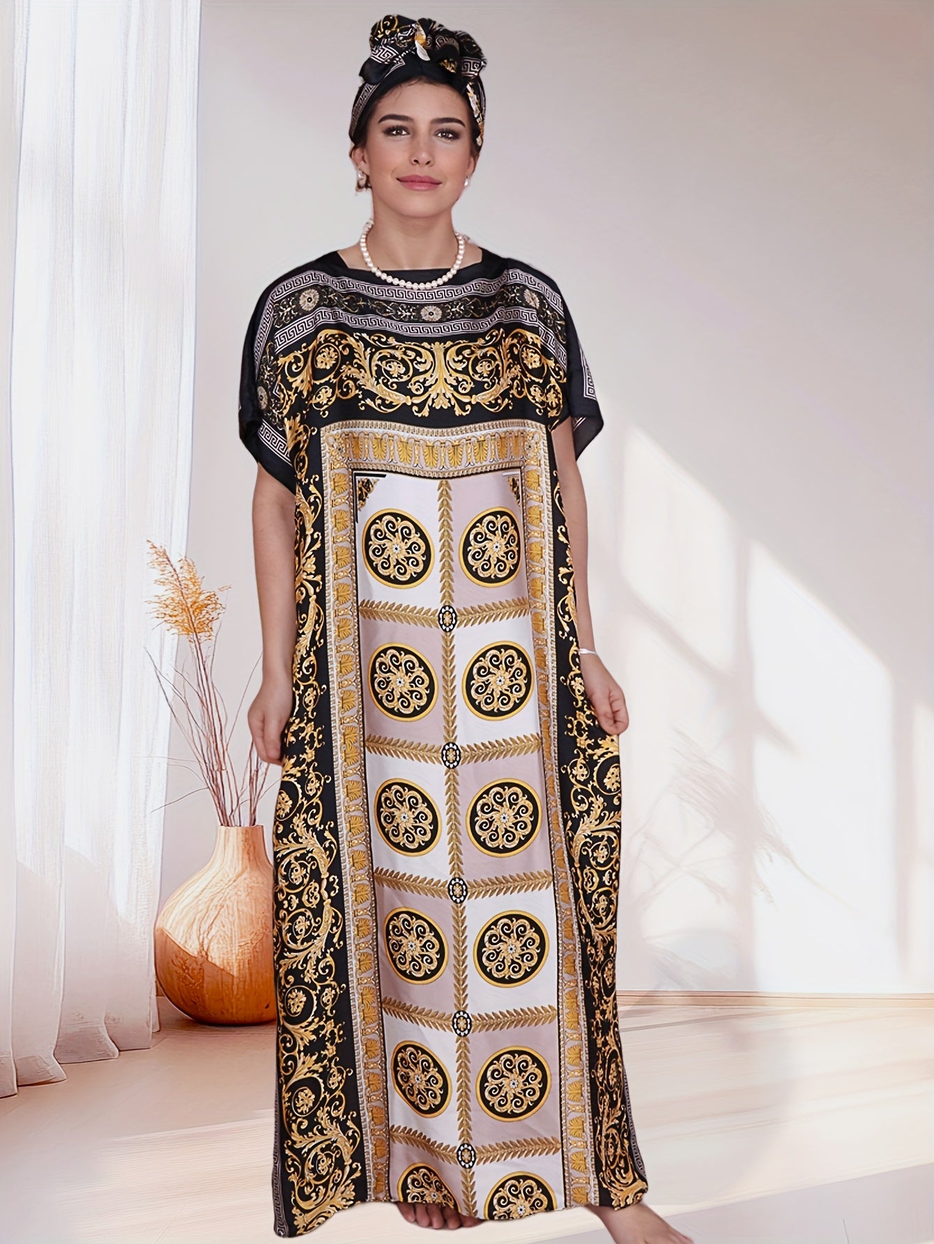 Plus-Size ayollar uchun uzun ro‘ba plyaj kiyimlari bosma yozgi kundalik