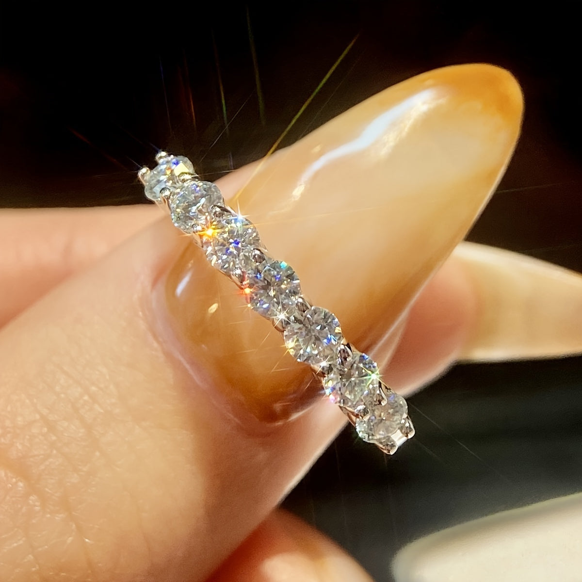 Ladies' Rose Gold Moissanite Engagement Wedding Band Sterling Silver Jewelry