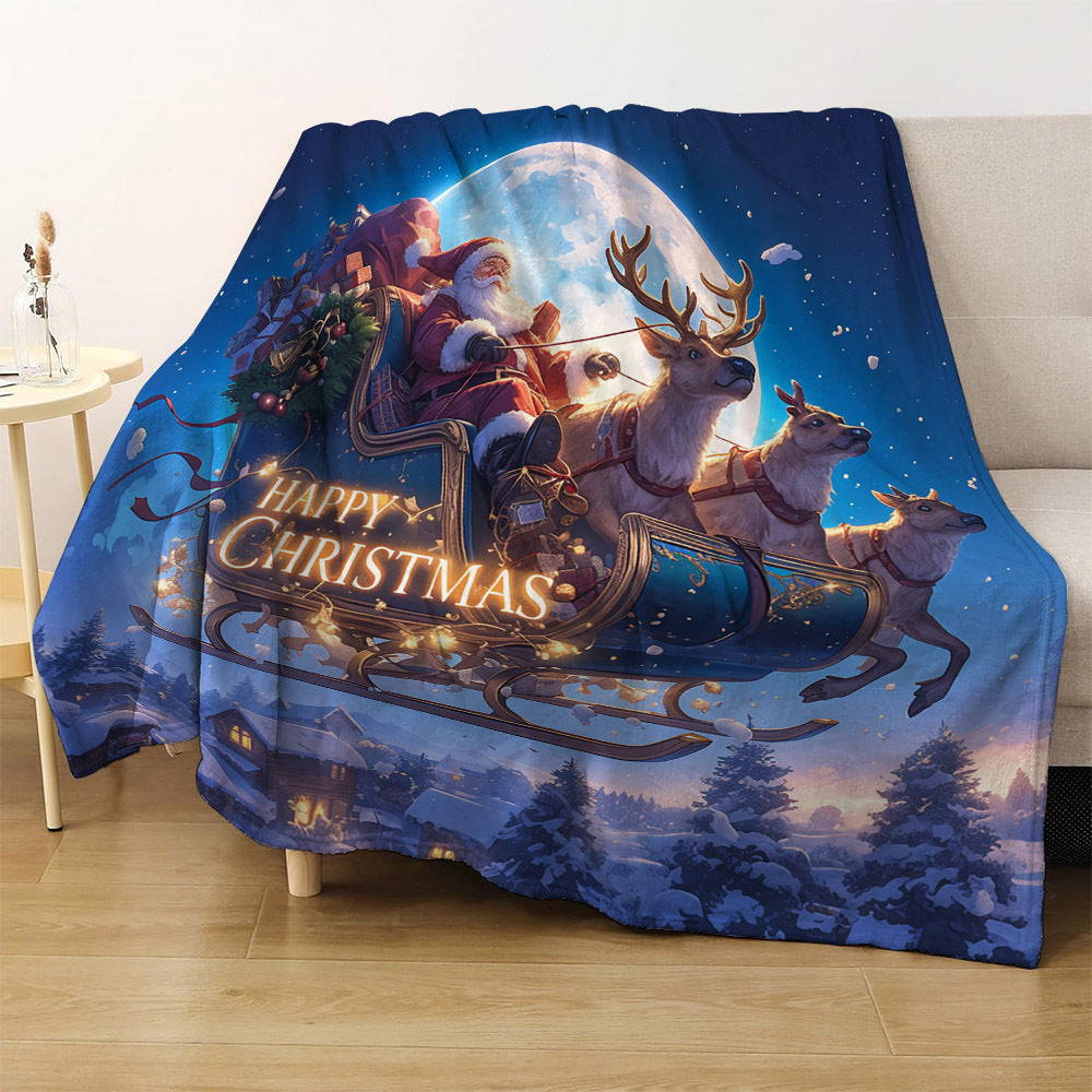 Christmas Santa Sleigh Print Flannel Fleece Throw Blanket All-Season Hypoallergenic for Travel Camping Napping