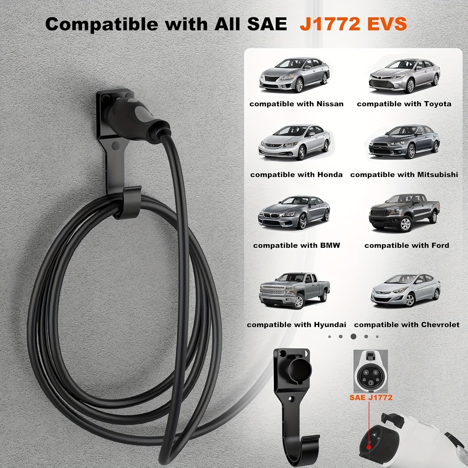 Electric Car Charger Holder Wall Mount Organizer for SAE J1772 Cords