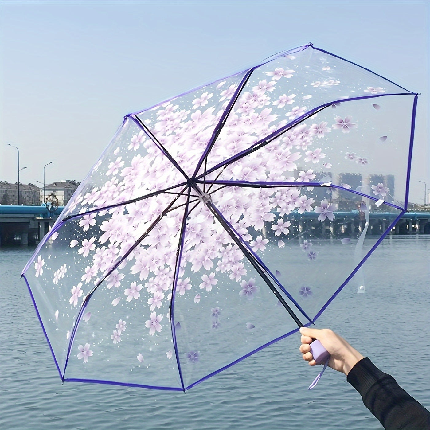 Foldable Clear Outdoor Umbrella Sun Rainproof Manual 8 Ribs