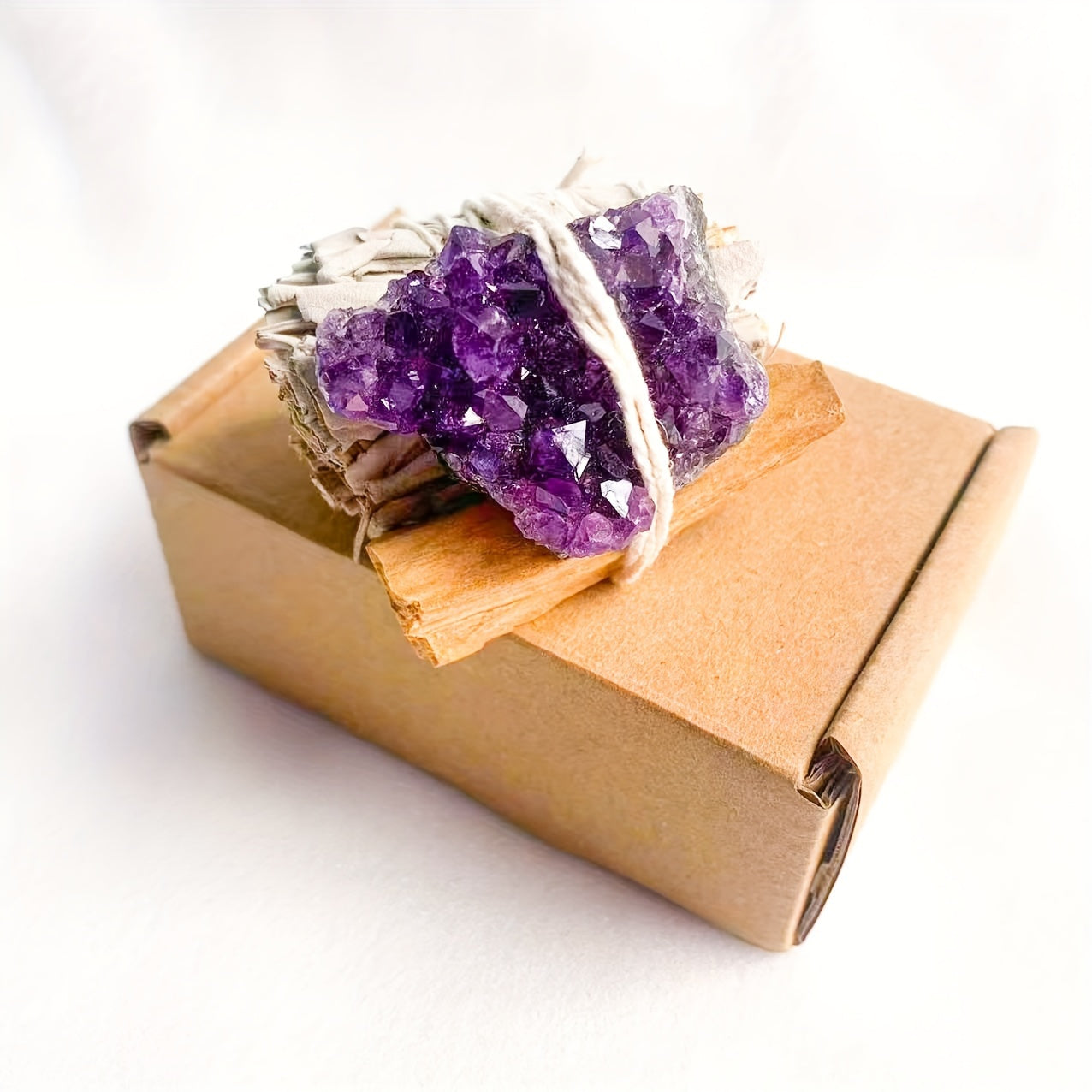 Conjunto de varita de limpieza energética de cristal de roca natural con varita de amatista, selenita y salvia blanca