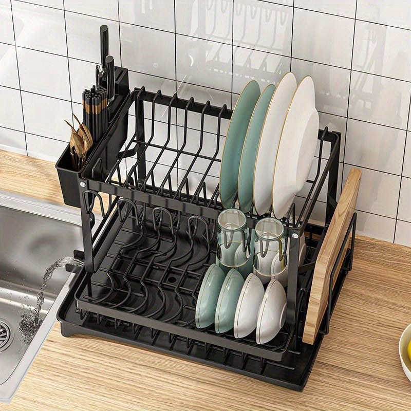 Metal Kitchen Dish Drying Rack with Utensil Holder and Drainboard
