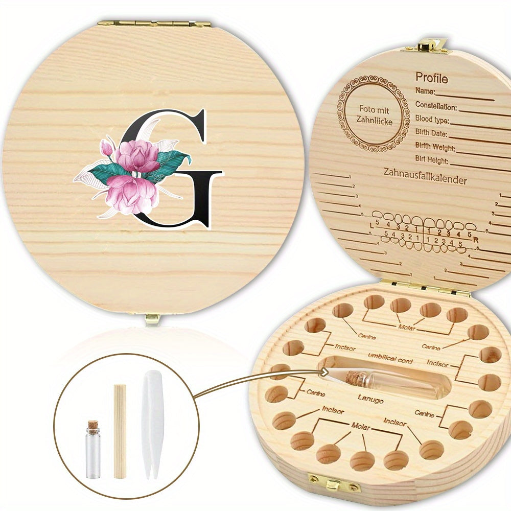 Bolalarining yoʻqolgan sut tishlari uchun yogʻochdan yasalgan saqlash qutisi, 20 tishgacha saqlash joyi bilan. Oq marmar harf naqshli dizayn. Ajoyib sovgʻa gʻoyasi.