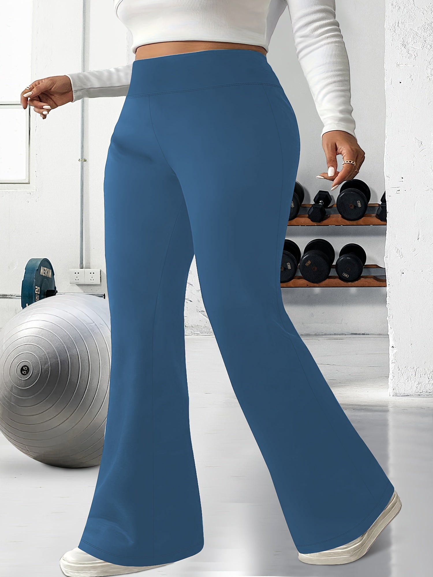 Plus Size High-Waisted Flared Pants Stretchy Solid Color All-Season Women's Trousers