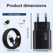 25W USB-C Fast Charger with 100cm Cable for Samsung Galaxy iPhone 15/16 iPad