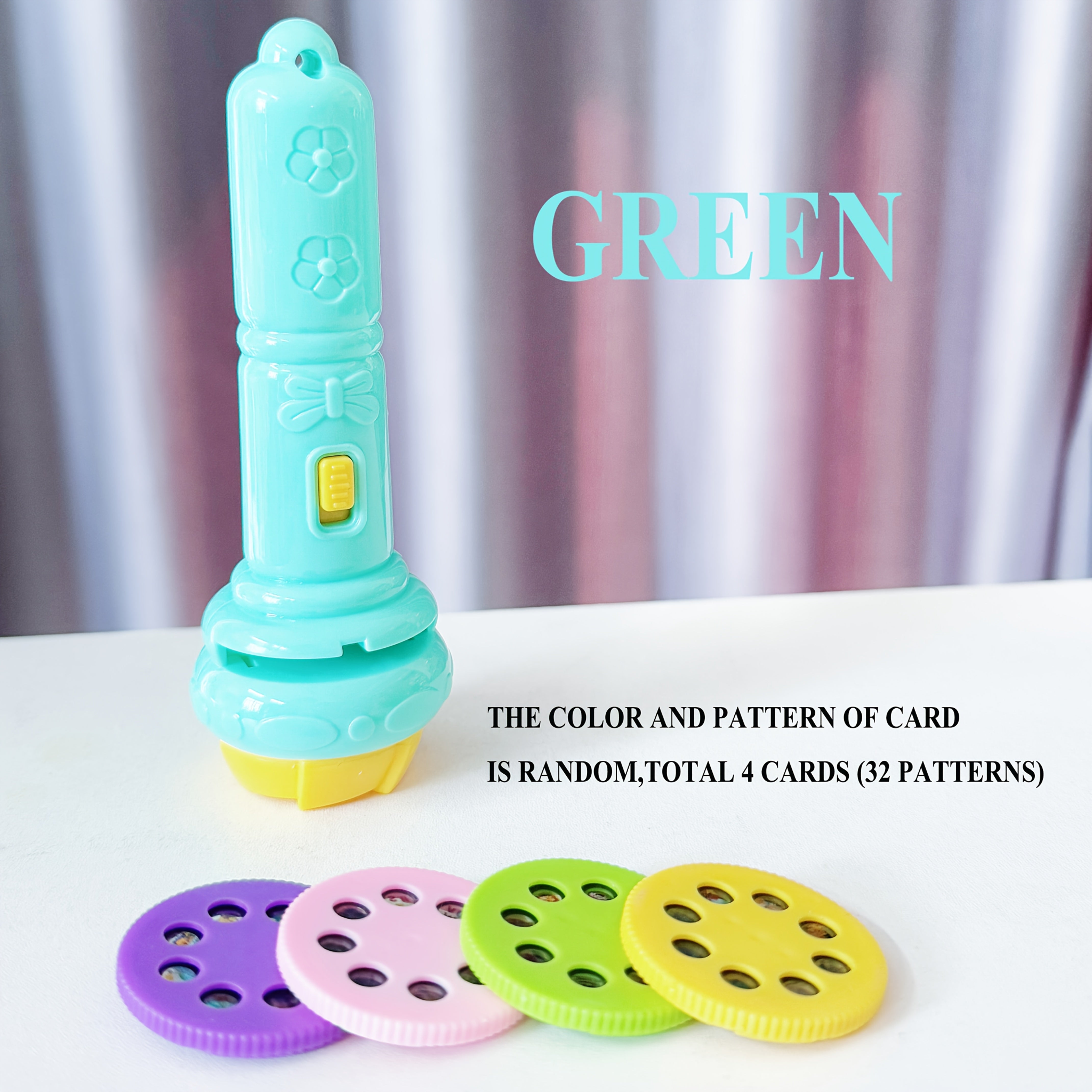 Educational Toy Projector Flashlight for Kids with 32 Dinosaur Animal Fruit Designs in Pink Purple Green Blue