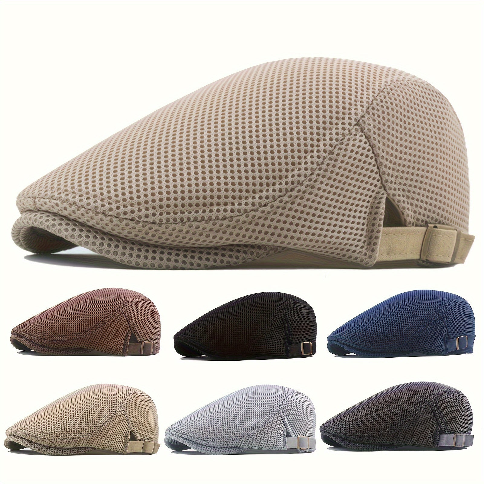 Men's Mesh Newsboy Cap Adjustable Breathable Sun Protection Polyester Street Style