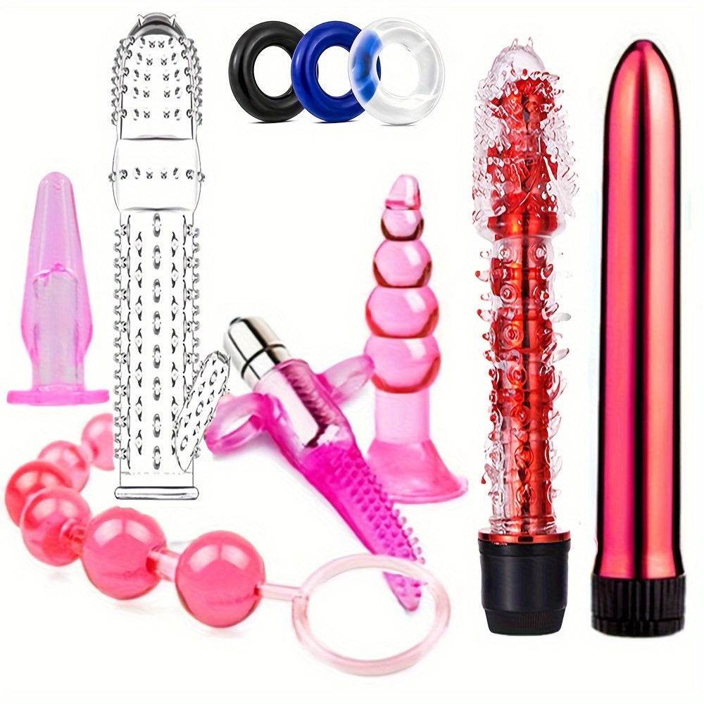 Adult Silicone Anal Plug and Ring Set With Vibrating Beads for Men Women