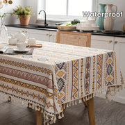 Boho Style Rectangular Tablecloth with Tassels Waterproof Oilproof for Home Decor
