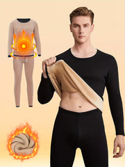 Men's Winter Thermal Underwear Set Fleece-Lined Long Sleeve Crew Neck and Pants