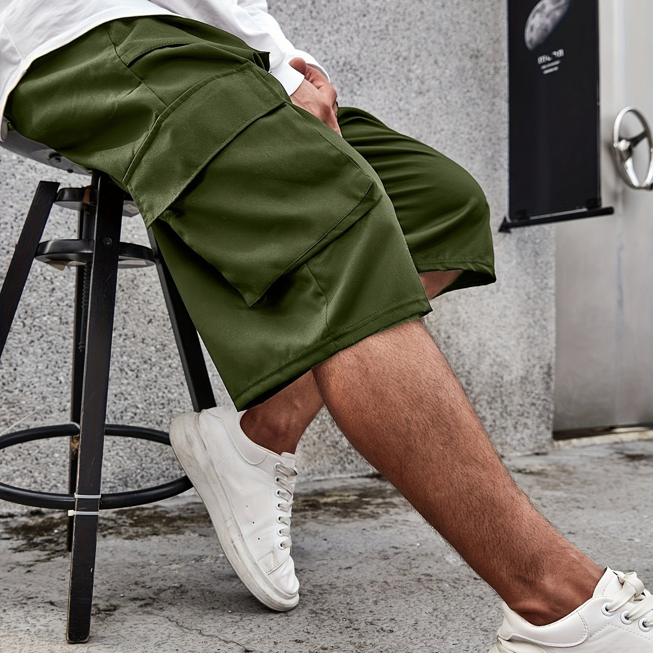 Men's Plus Size Cargo Shorts with Pockets Solid Color Summer Casual Polyester