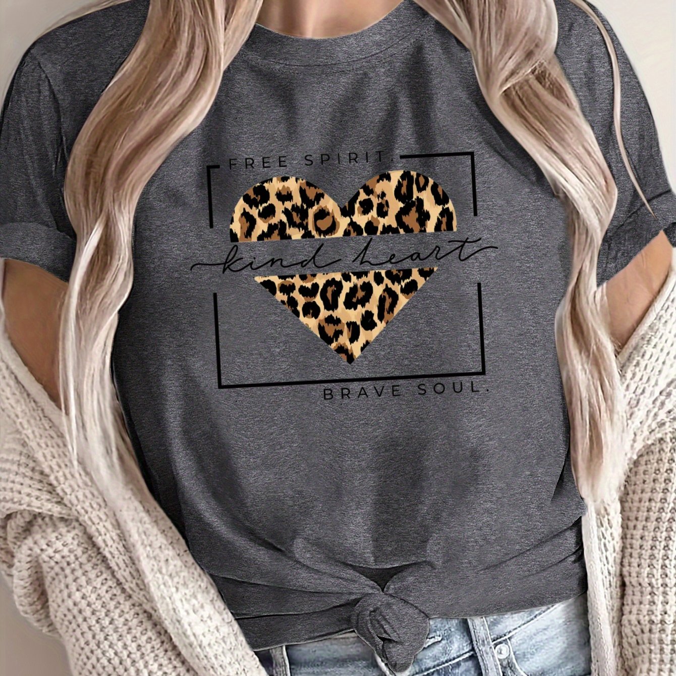 Women's Large Size Loose Fit T-Shirt Dark Grey Short Sleeve Breathable Comfortable