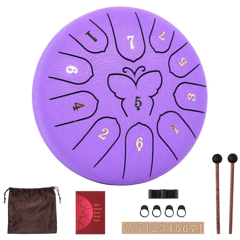 Steel Tongue Drum 11 Notes Carbon Steel for Sound Healing Meditation with Carry Bag and Accessories