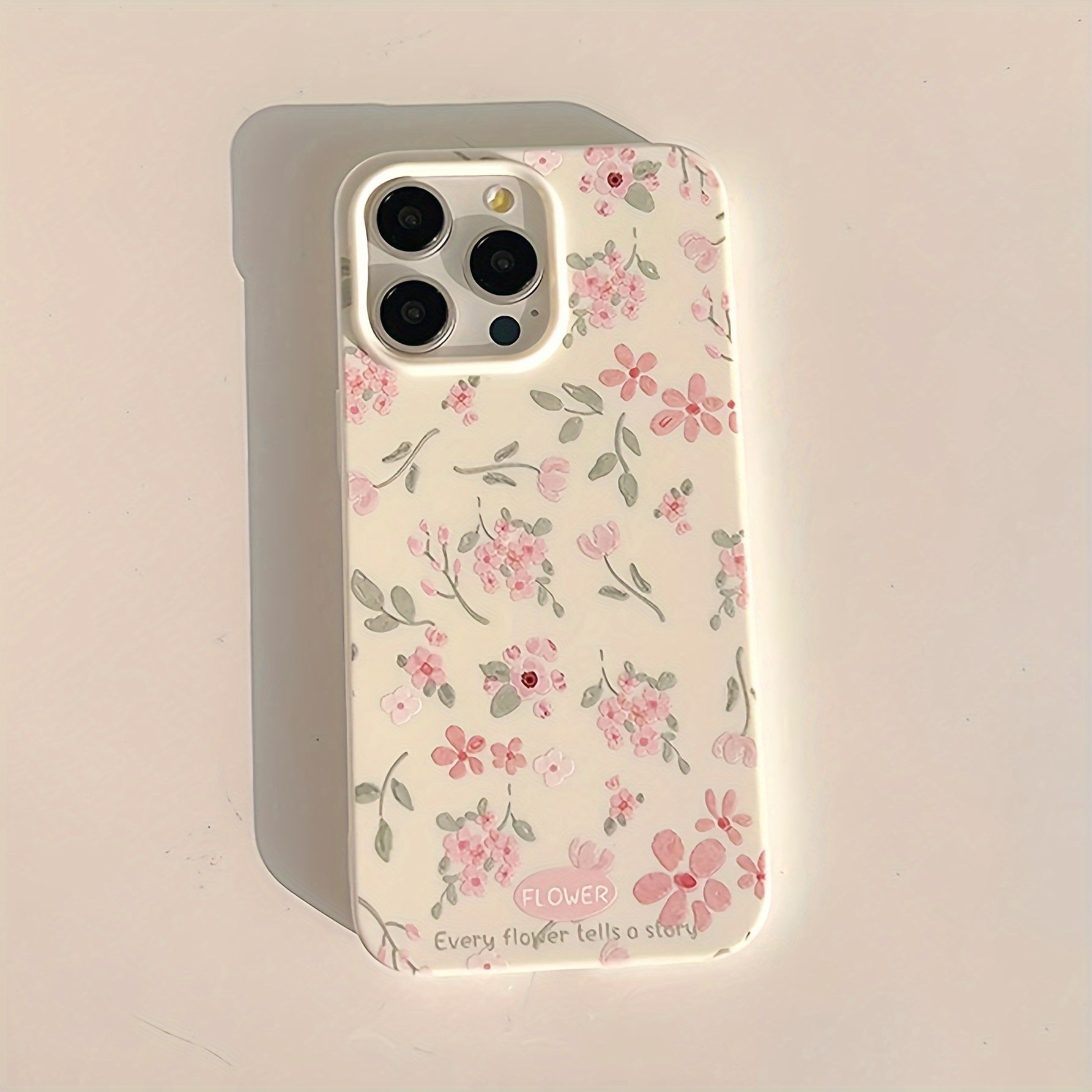 Pink Flower Green Leaf Frosted TPU Phone Case for iPhone Full Protection
