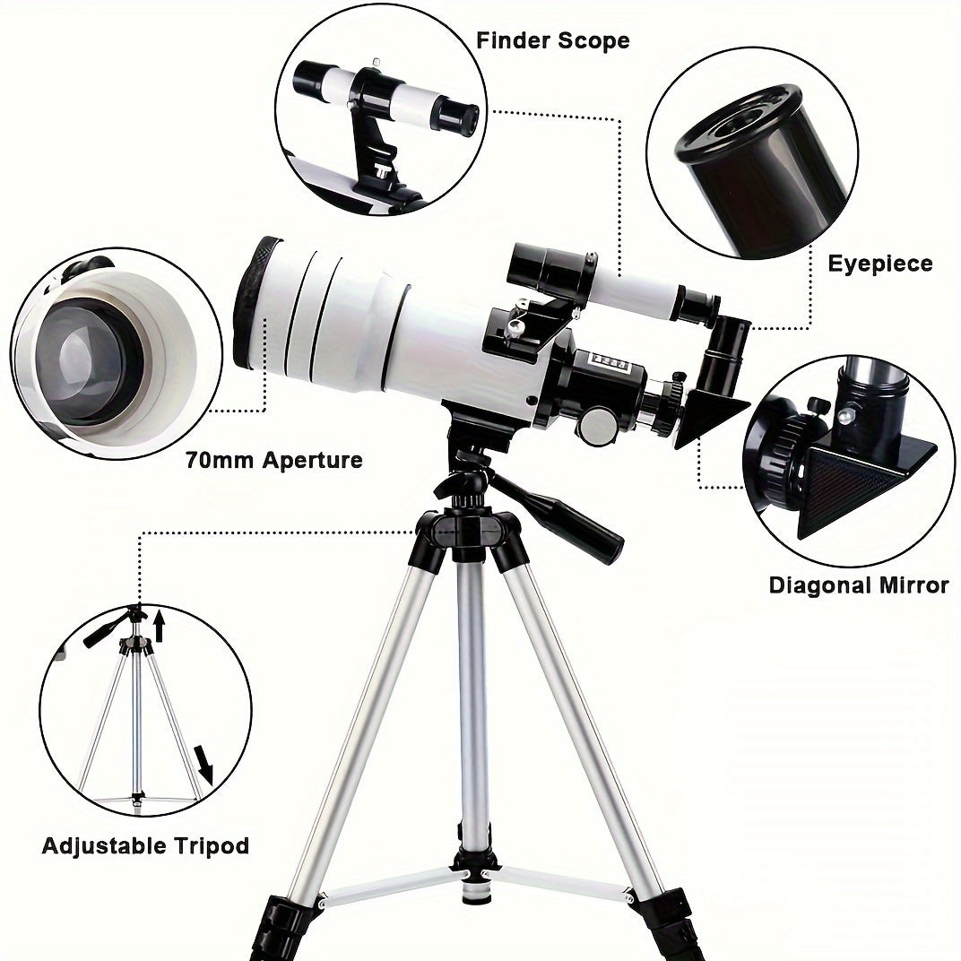 Professional Astronomy Telescope 75X Magnification 70mm Objective for Stargazing Moon Watching