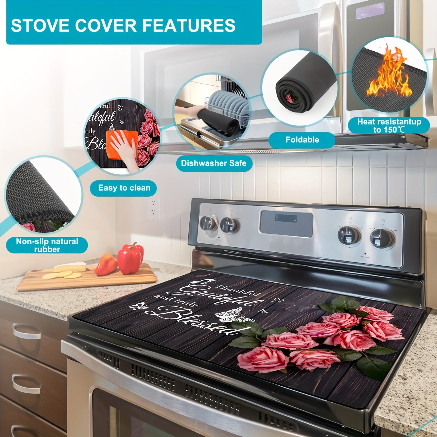 Multipurpose Stove Top Cover 72x52cm Heat-Resistant Non-Slip for Electric and Induction Cooktops