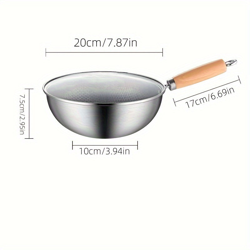 20cm Stainless Steel Non-Stick Wok with Honeycomb Coating and Wood Handle