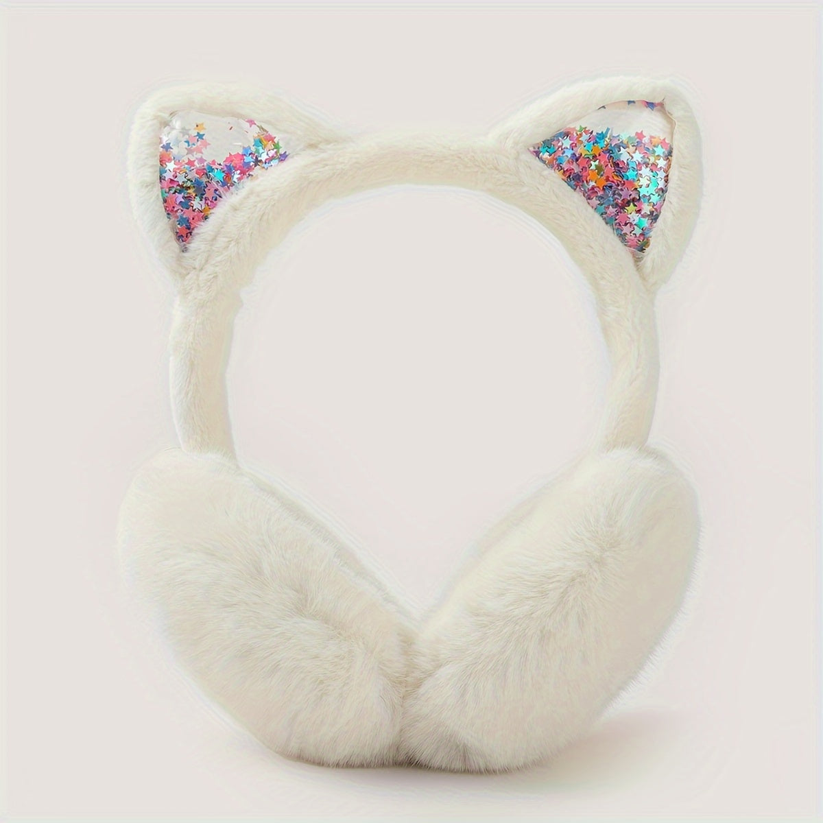Auriculares con orejas de gato acogedoras, orejeras de peluche con pelo sintético, orejas brillantes, ropa de invierno