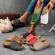 Women's Black and Brown Cork Slide Sandals Open Toe Casual Summer Shoes