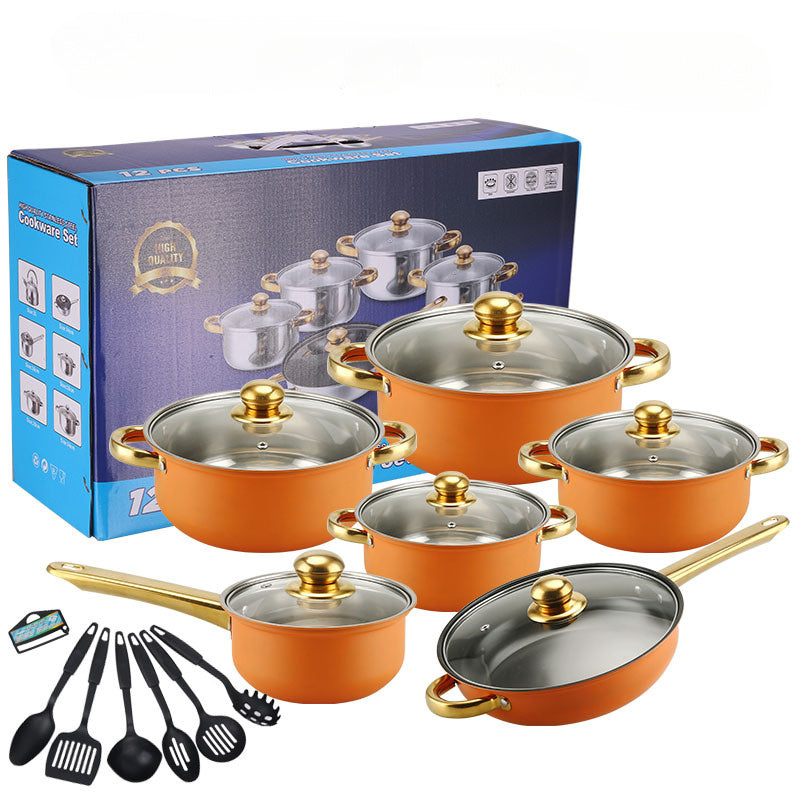 18-Piece Stainless Steel Cookware Set Non-Stick Pots and Pans with Golden Handles
