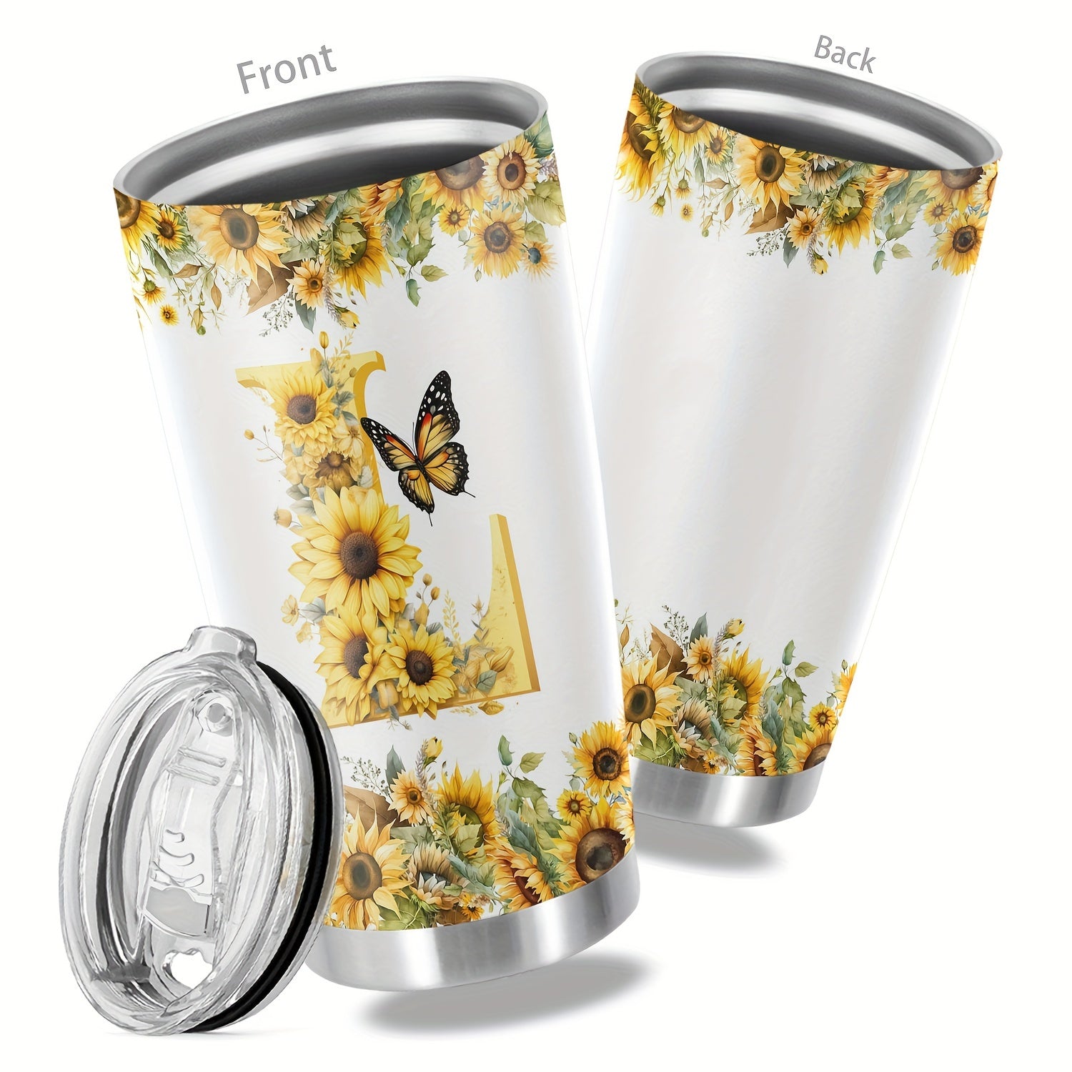 20oz Floral Initials Double-Walled Travel Mug for Women