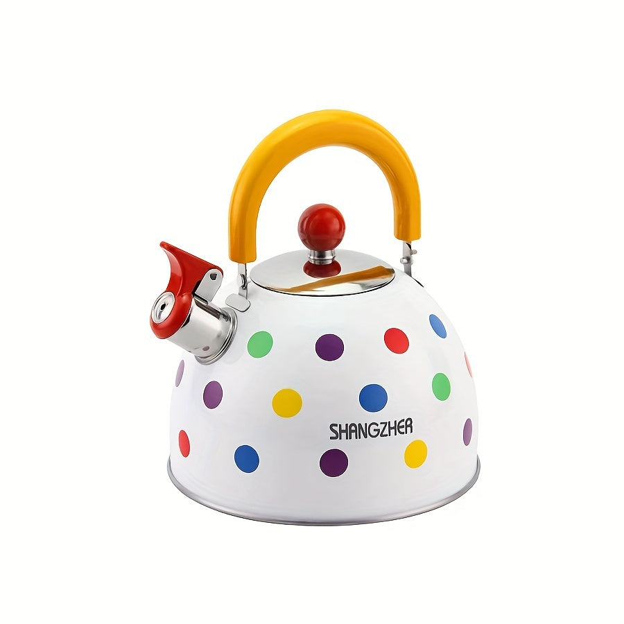 Polka nuqtalari bilan zanglamas po'latdan yasalgan shovqinli qozon, gaz BBQ uchun rang-barang qaynatish qozoni, magnit pechka bilan mos, ochiq havoda sayohat va lagerda suv qozoni uchun ideal