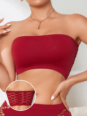 Women's Breathable Wireless Bandeau Bra with Hollow Mesh Fabric