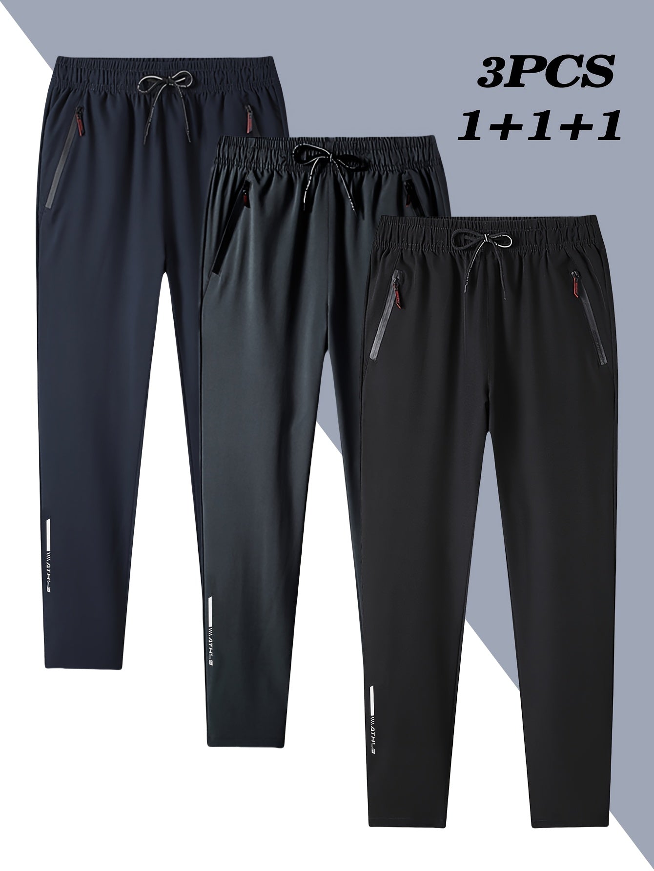 Men's Plus Size Casual Pants 3-Pack Polyester Spring Summer Regular Fit Woven Print