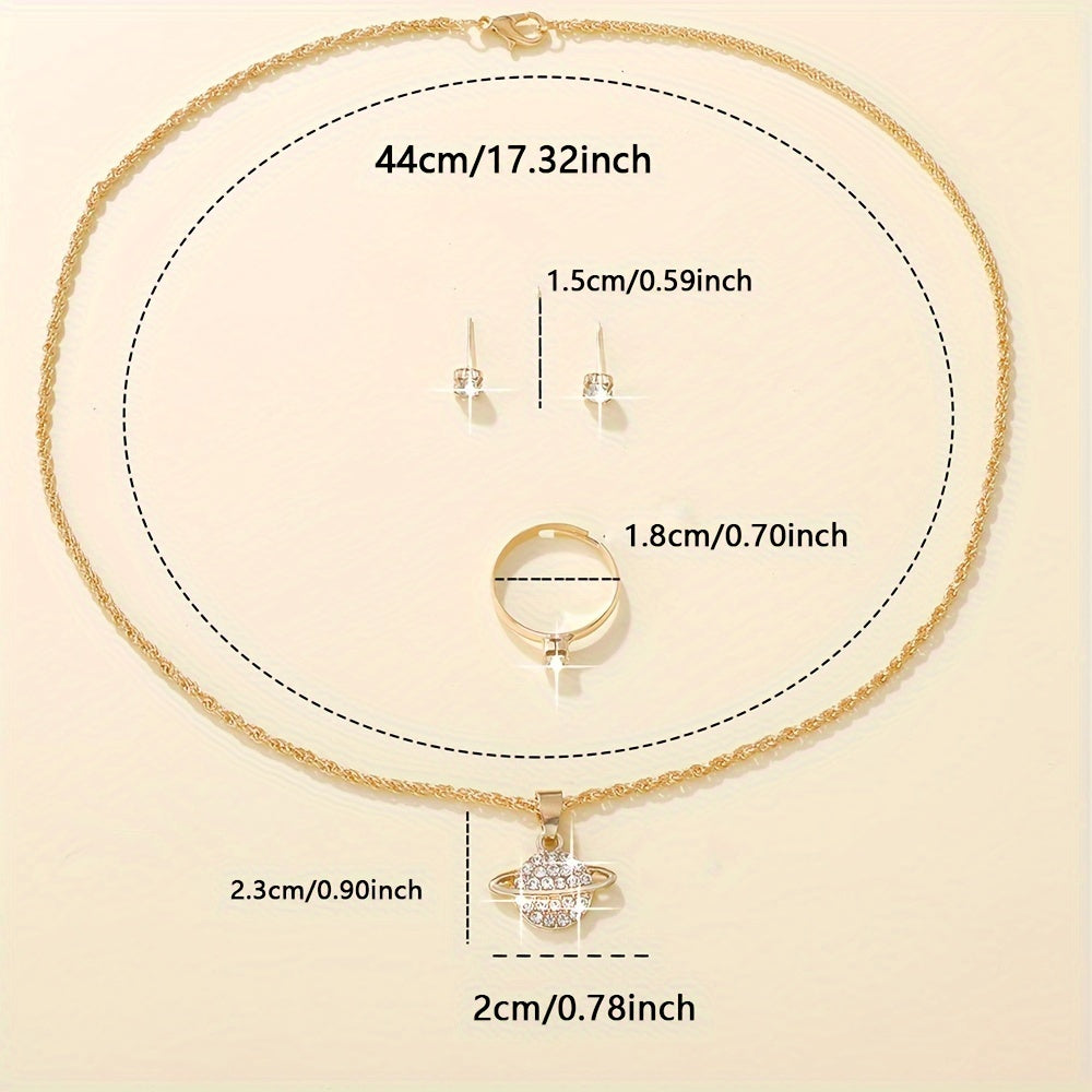 Women's Jewelry Set 4pcs Glass Accents Necklace Earrings Ring Casual Gift