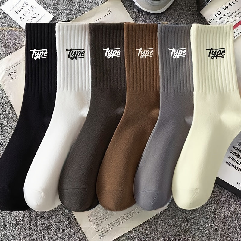 Men's Mid-Calf Socks 6 Pairs Black White Odor-Resistant Sweat-Absorbing Sports