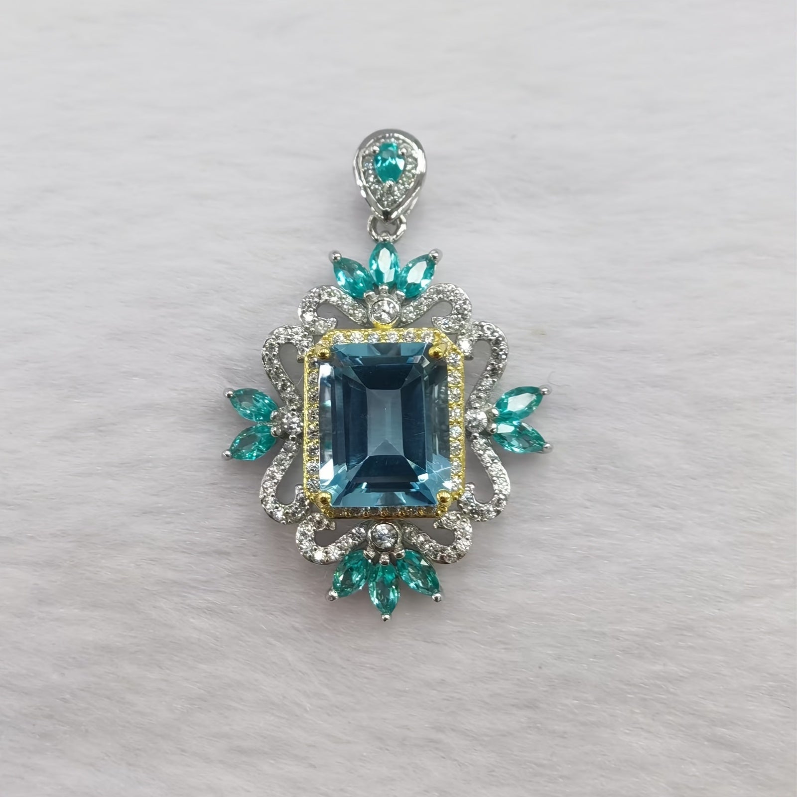 Women's 14K Gold Plated Alloy Pendant Necklace with Synthetic Crystal and Topaz