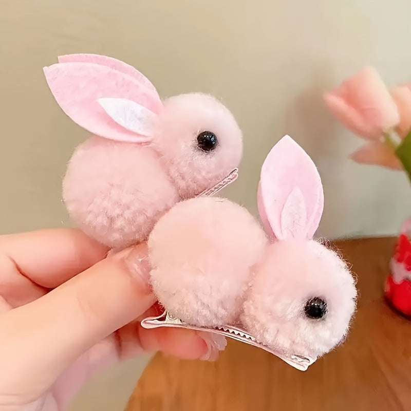 2 Pcs Easter Bunny Hair Clips for Women Plush Fluffy 3D Rabbit Party Casual