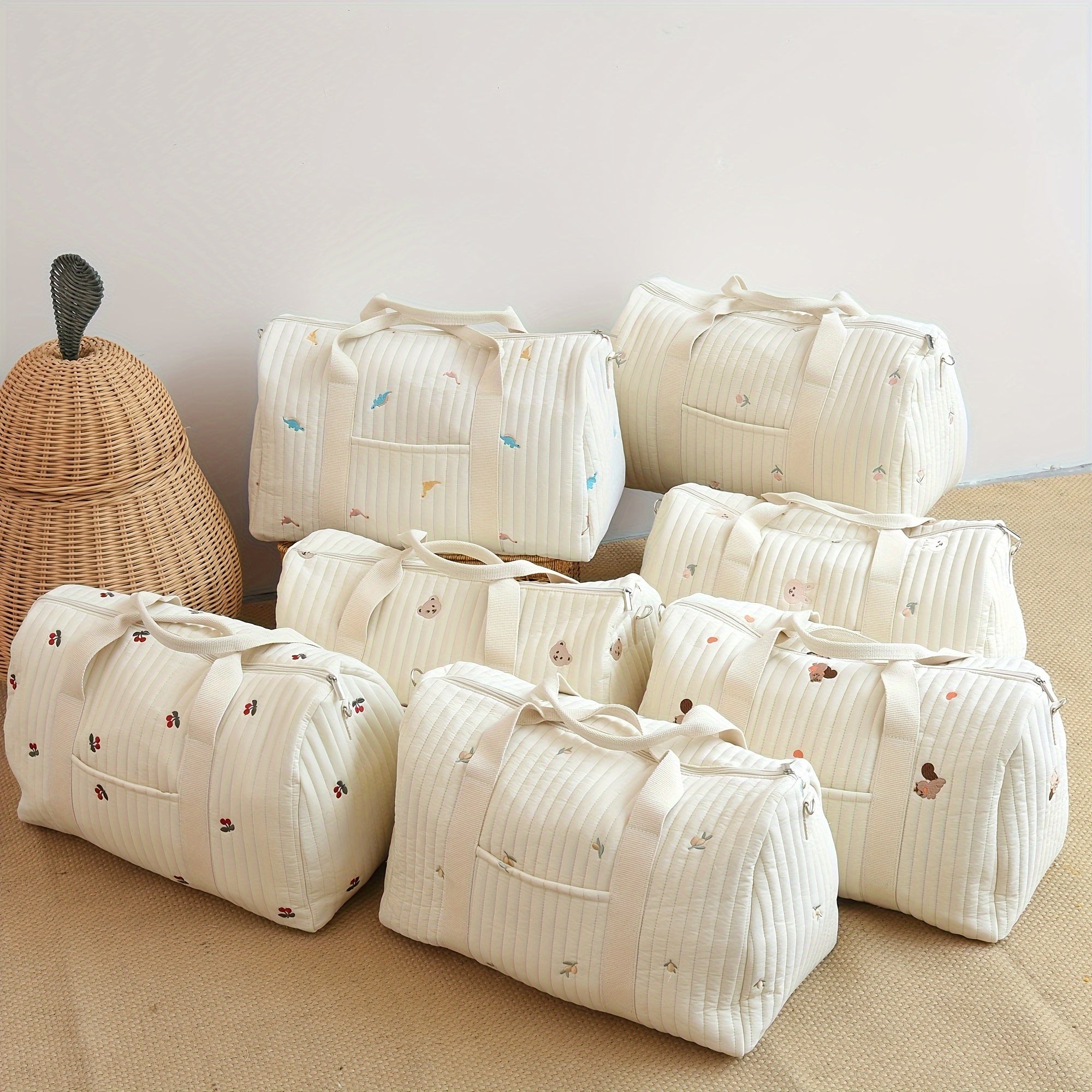 Embroidered Animal Print Diaper Bag Tote for Moms Lightweight Travel Storage