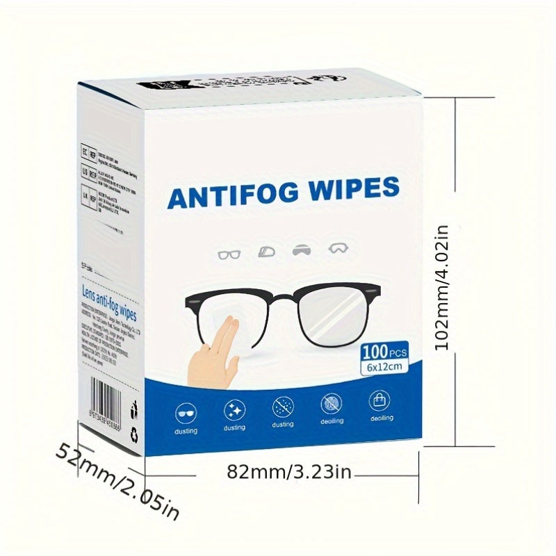 100 Anti-Fog Lens Cleaning Wipes for Glasses and Screens Quick-Dry Streak-Free Unscented