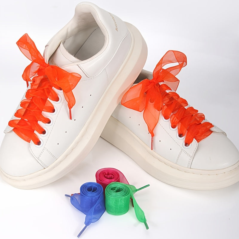 Unisex Flat Satin Silk Shoe Laces Candy Color Canvas Shoe Laces