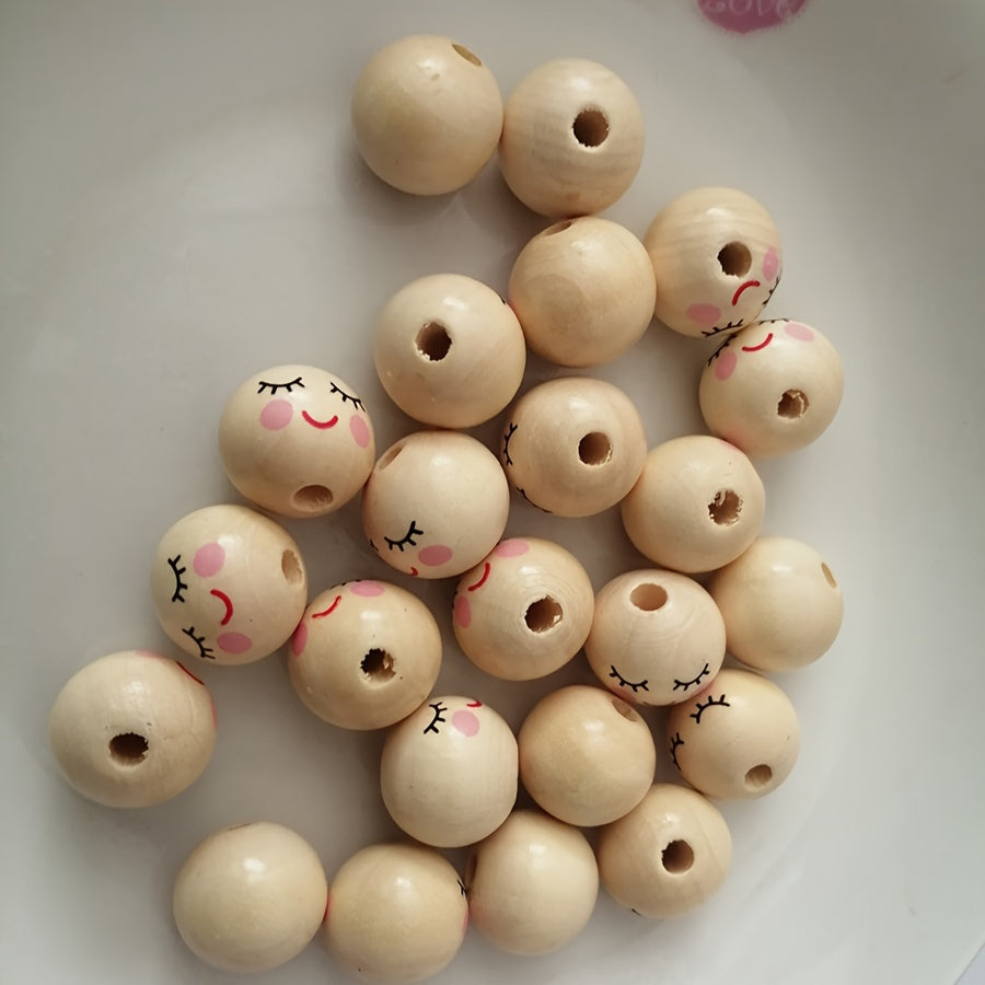 Fifty Pieces 14mm Wooden Hole Beads Ball Spacer Beads for Jewelry Making