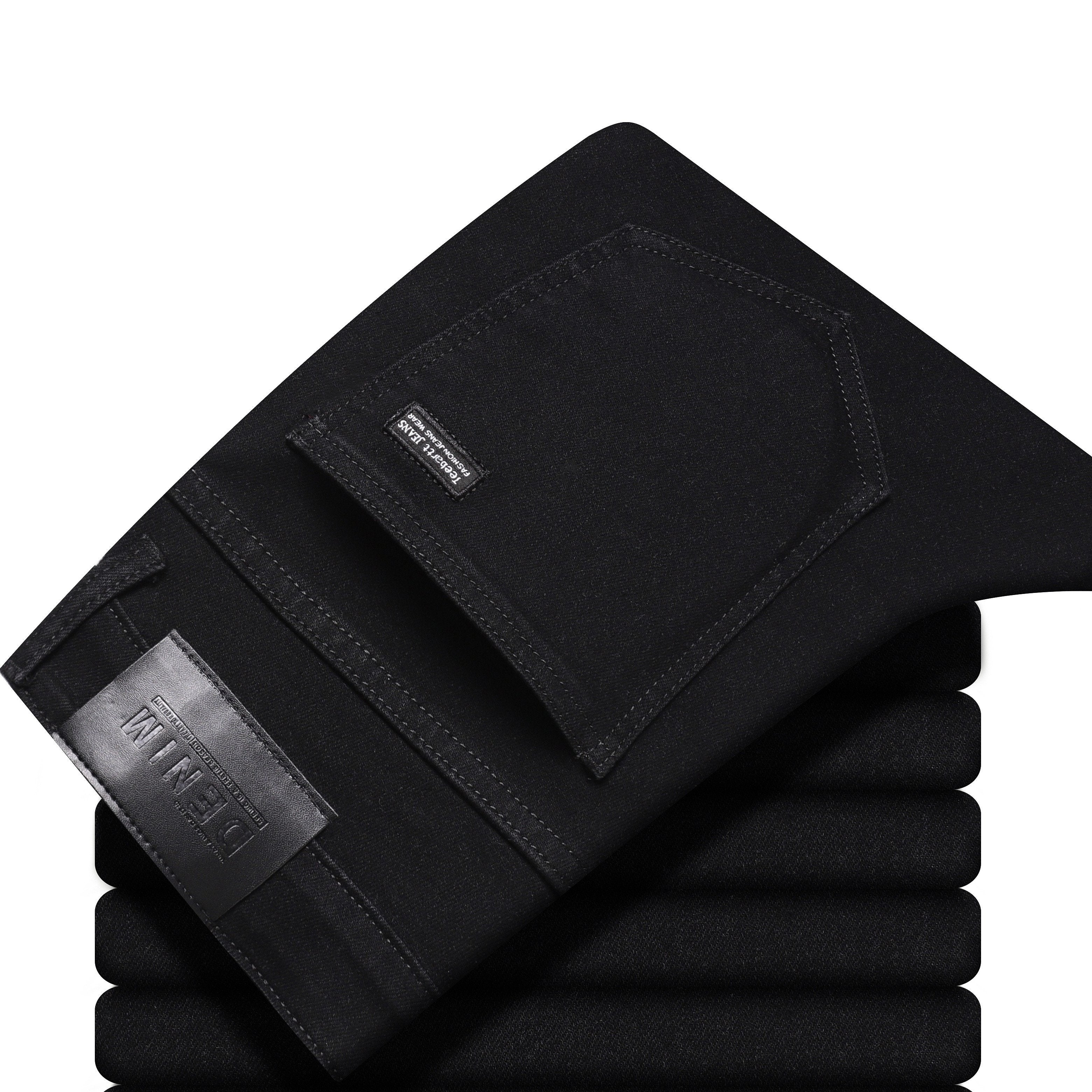 Jeans de mezclilla ajustados para hombre, de tela elástica, negros, de tiro medio, casuales, para todas las estaciones